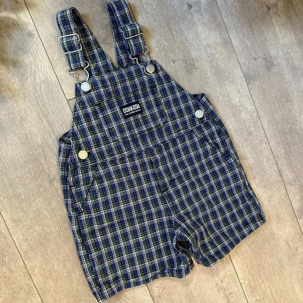 Vintage OshKosh B’Gosh Overalls Baby Toddler Boy Plaid Overalls Shortalls